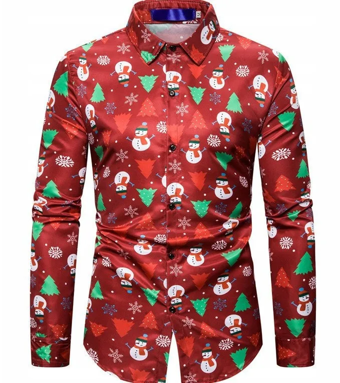 Men's Christmas New Year's Gift 3D Printed Shirt Christmas Tree Old Man Pattern Shirt Men's Autumn and Winter New Casual Top