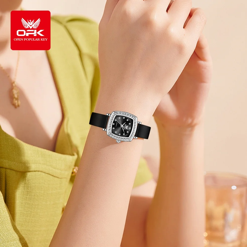 ساعة ماركة OPK بحزام مربع كوارتز بقرص صغير ومزاج باروكي للنساء 6061 #4