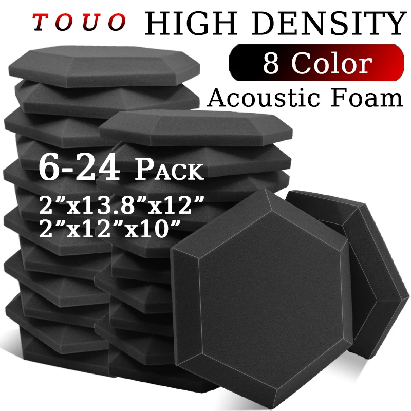 TOUO Hexagon Acustic Foam 6/12/24 Pcs Sound Foam Studio Wall Panel Sound Proof Foams Panels High Density Soundproofing Wall Pad