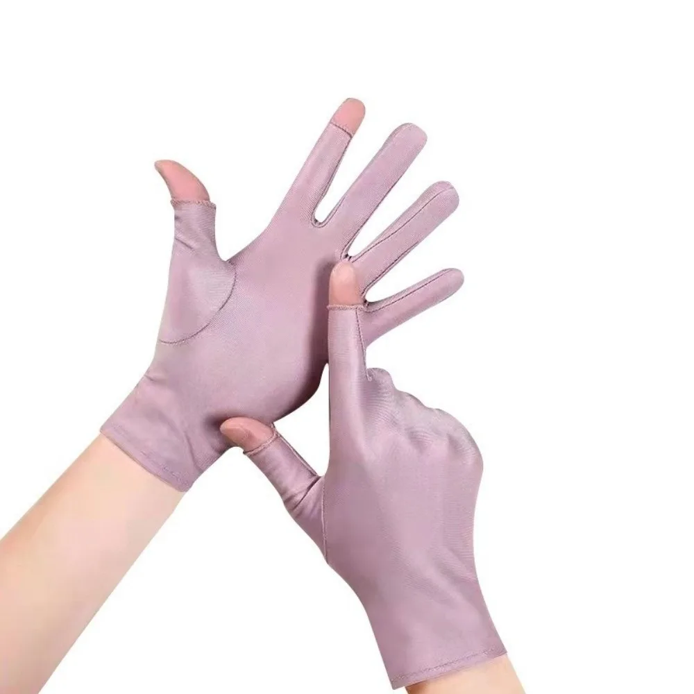 New Thin Sunscreen Gloves Anti-UV Breathable Riding Driving Gloves Two Fingers Highly Elastic Ice Silk Gloves Women