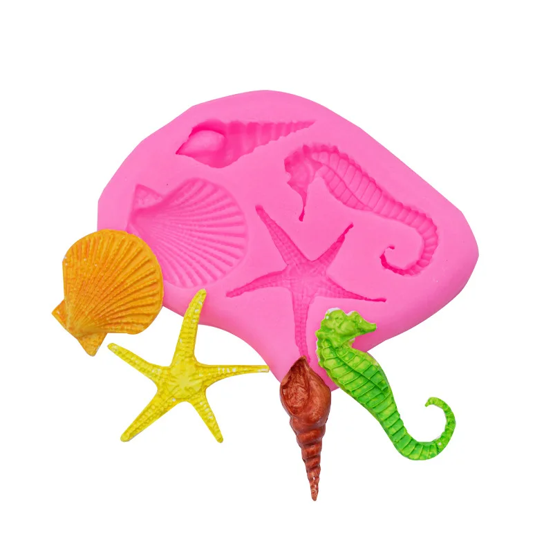 

New Shell Seahorse Starfish Conch Silicone Mold Fondant Cake, Jewelry Accessories 15-470