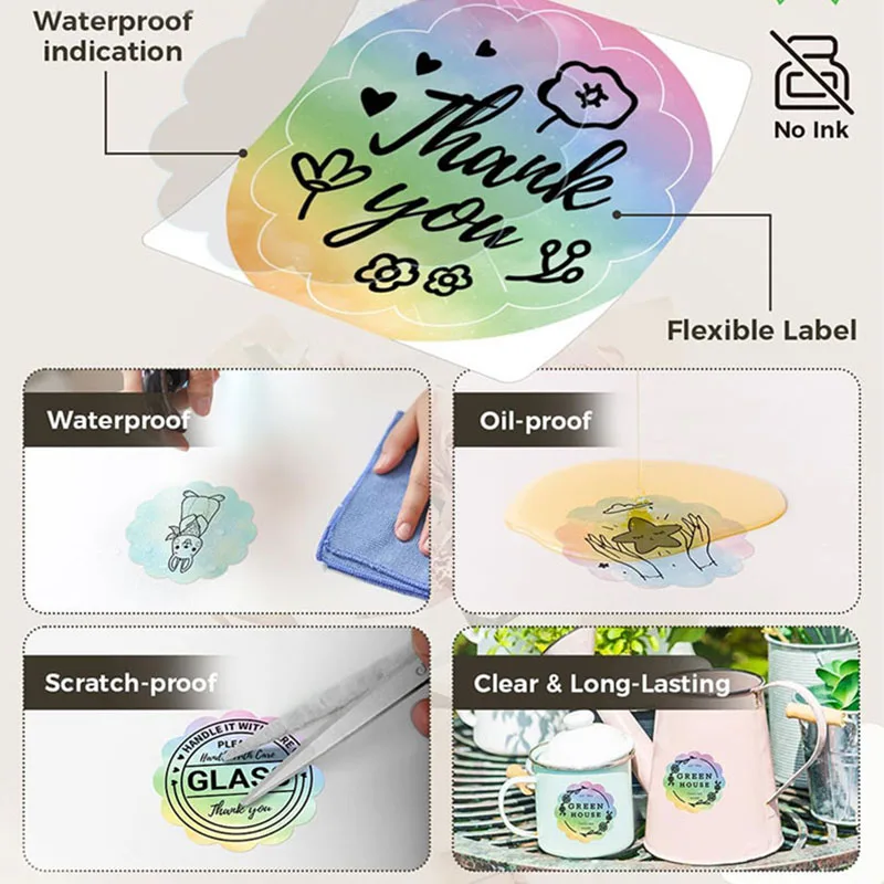 그라데이션 자가 접착 라벨 직접 열전사 원형 스티커 롤 꽃 모양 원형 인쇄 가능 라벨 용지 선물 카드 가정용 보관