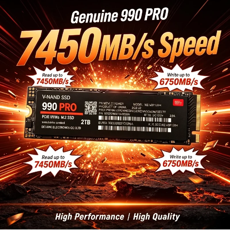 New 990 PRO NVMe M.2 2280 PCIe Gen4 SSD 512GB‑4TB, Up to 7450MB/s Heat‑Dissipating SSD for PC Enthusiast DIY Builders
