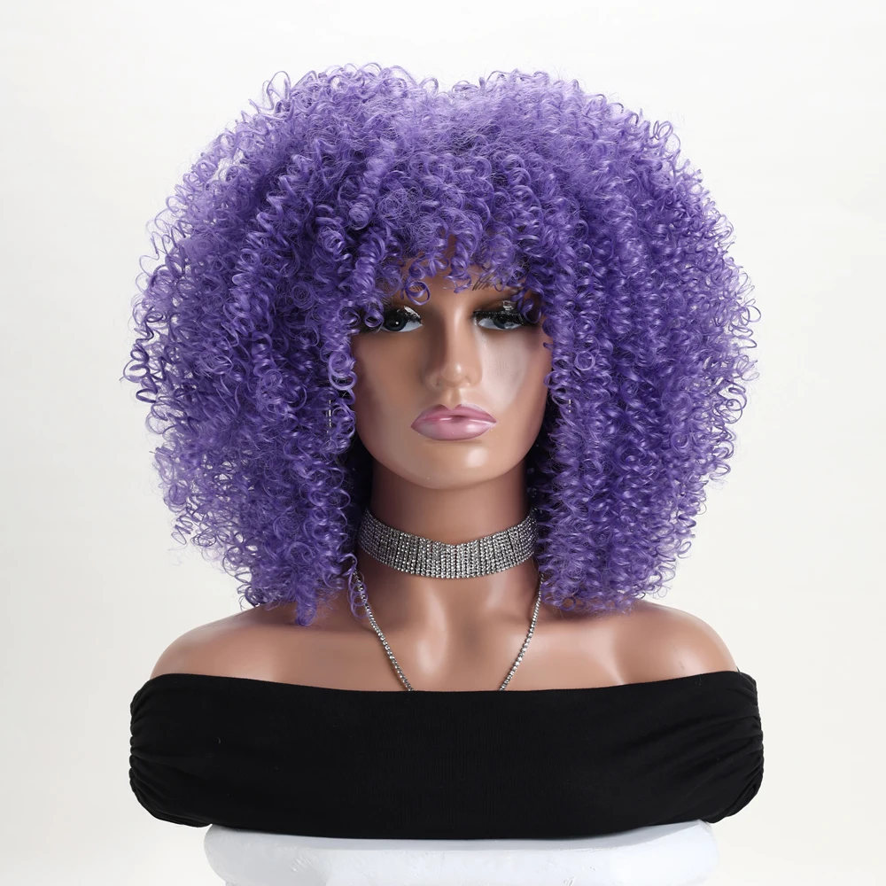 Perruques synthétiques courtes bleu violacé, longueur aux épaules, perruque bouclée crépue pour femmes noires, Concerts quotidiens, fête à thème, Cosplay Halloween