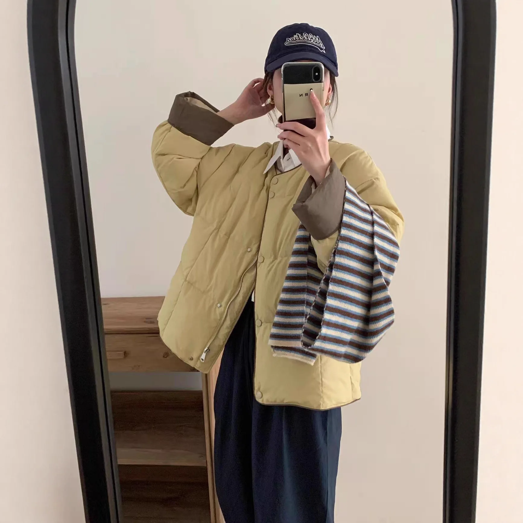 Women Short Parkas Coat Solid Jacket Zipper Pocket Round Neck Long Sleeve Loose Fit Thick Casual Office Lady 2025 Autumn Winter