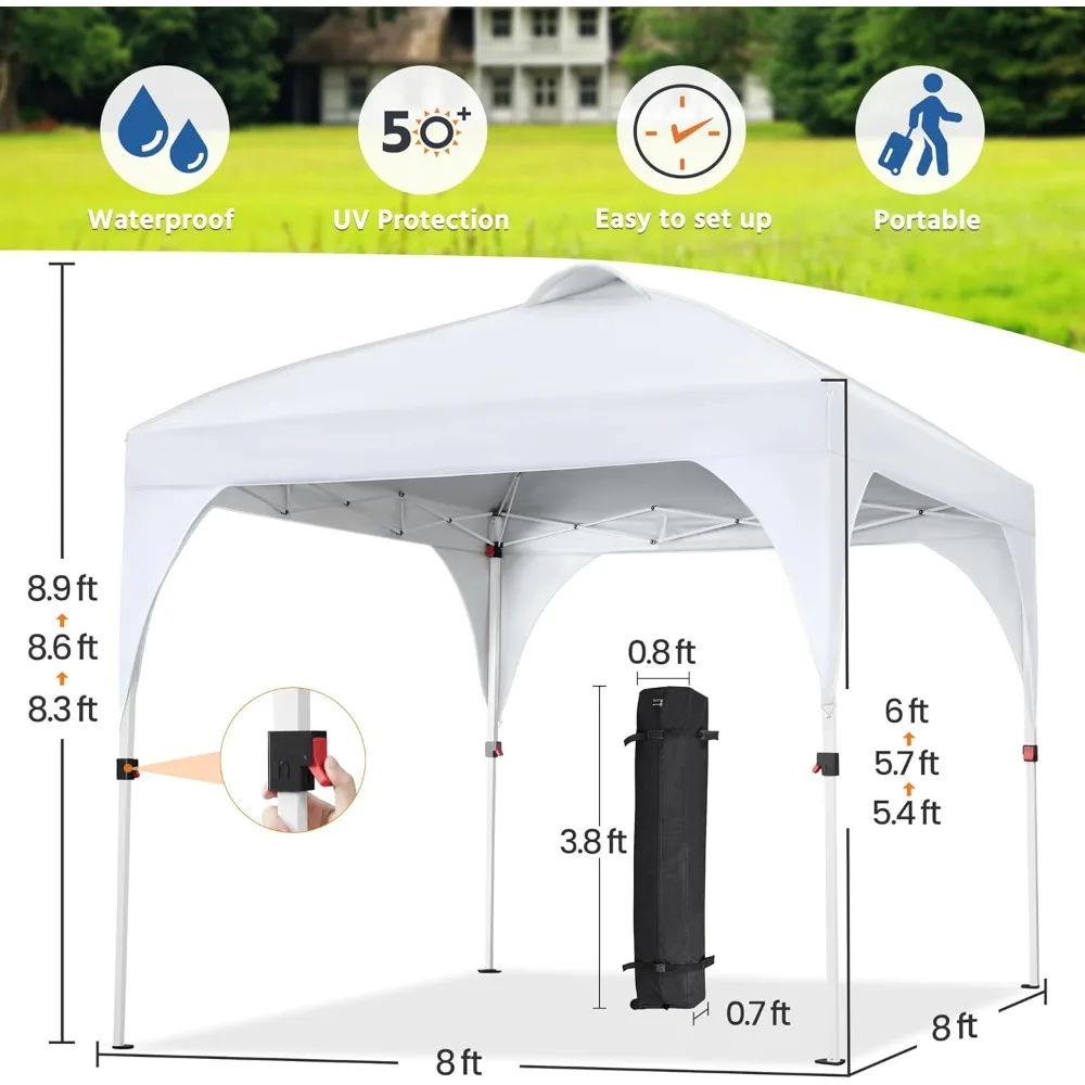 خيمة بمظلة منبثقة فورية مقاس 8 × 8 مع تهوية، سهلة الإعداد، حقيبة بعجلات، 4 أكياس رمل، 8 أوتاد - مظلة مأوى للشمس في الهواء الطلق
