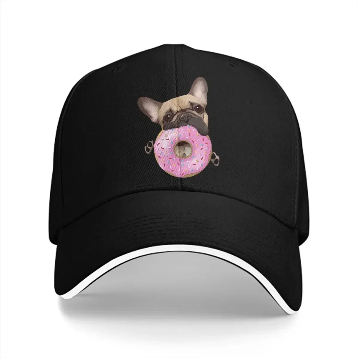 Lovers Sweet Pink Donuts French Bulldog Frenchie Dog Multicolor Hat Peaked Women's Cap Personalized Visor Protection Hats