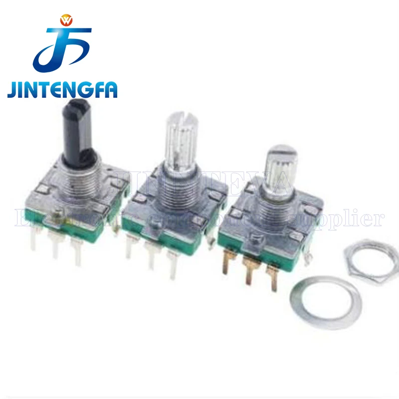 2PCS EC16 360 Degree Rotary Encoder Switch Encoder Audio Coding 5Pin Push Switch Plum Blossom Half Shaft Handle Long 15/20MM