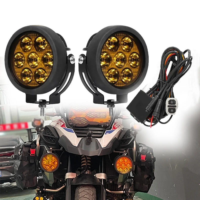 Round 7LED Beads Spotlights Switch Wire Harness Motorcycle Fog Lights For BMW R1200GS F800GS F700GS F650 K1600 Auxiliary Lamp