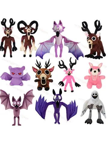 ตุ๊กตาผ้าขนสัตว์นุ่ม 99 คืนในป่า ค้างคาวสีม่วง กวางน้อยสีชมพูน่ารัก ตุ๊กตานกฮูกสีฟ้าตลก แพะสีแดง ของเล่นตุ๊กตาขนนุ่มสำหรับเด็ก เป็นของขวัญ