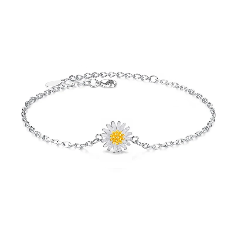 Gorąca sprzedaż moda 925 Sterling Silver Daisy wisiorek obrączki złoty kolor chryzantemy uroczy łańcuszek na nogę łańcuch dla damska biżuteria na prezent — zdjęcie 2
