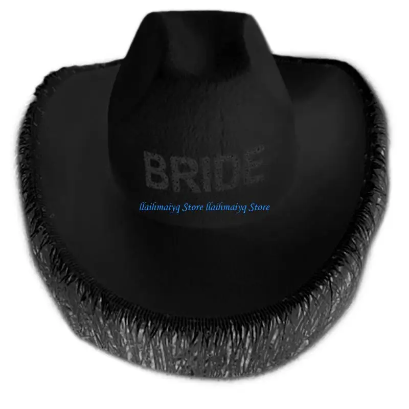 

573B Cowgirl Hat with Sparkling Letter Bride Cowboy Hat with Sequins Tassels
