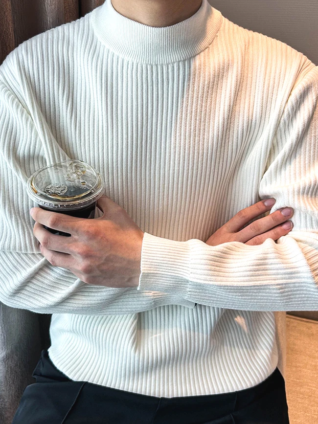 

Мужской приталенный свитер с длинным рукавом и высоким воротником из мягкой дышащей шерстяной пряжи, повседневная осенняя мода