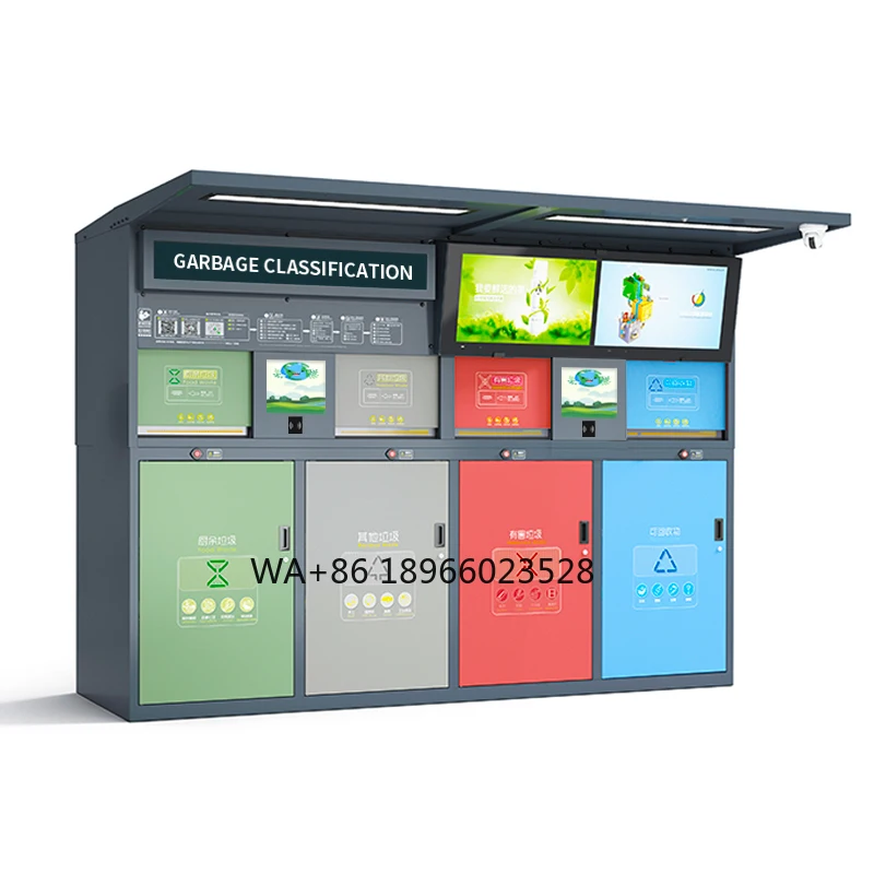 

4 Bins Outdoor City Street Use Floor Standing Automatic Sensing Door Large Recycling Waste Bin Sorting Trash Can