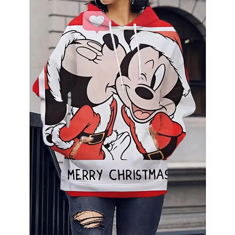 

Disney Autumn Men Women Merry Christmas Hoodie Cute Cartoon Mickey Minnie Hooded Clothing Couple Fashion Coat Casual Streetwear