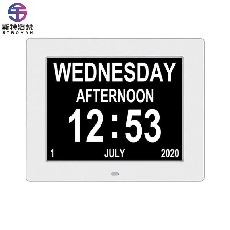Digital Calendar Clock Multilingual Medicine Time Reminder Alarms Minimalist Design for Home Desk Wall Decoration for Elders