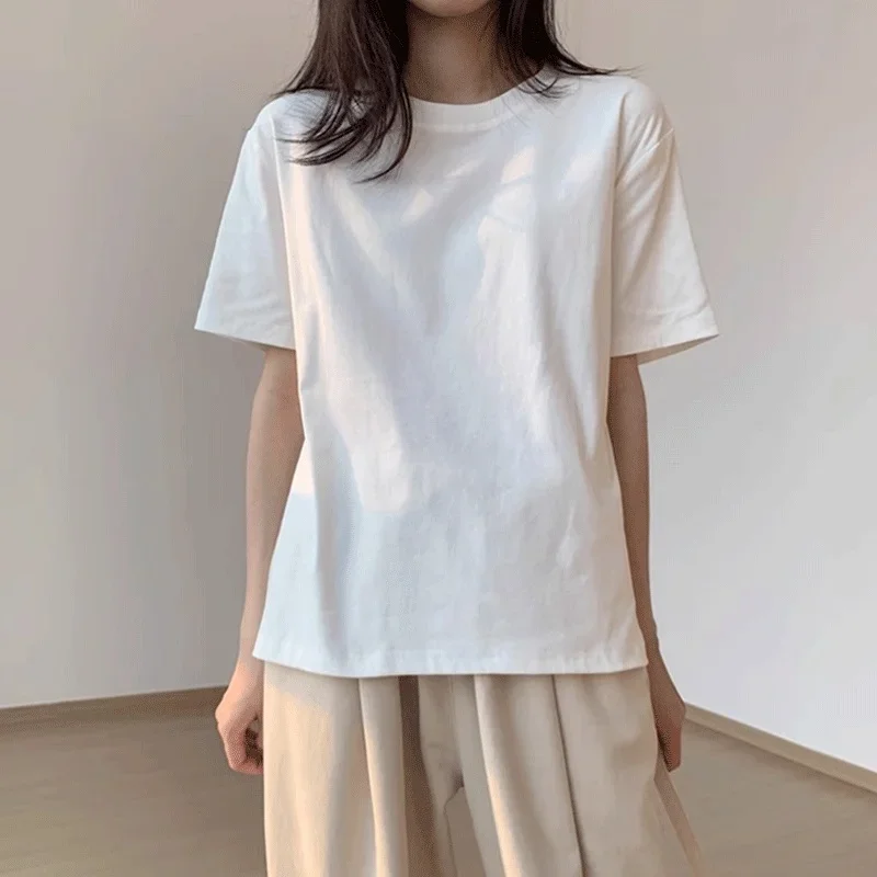 Hot Sales Womens T-shirt Solid Color Casual Cotton Short Sleeve Daily Sports Jogging Loose Tees 2026 New Street T-shirt Summer