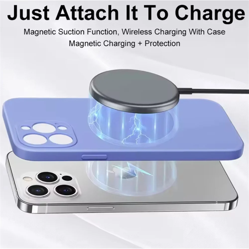 غطاء شحن لاسلكي من السيليكون السائل لهاتف آيفون 16 15 14 12 11 13 Pro Max 16 Plus حافظة هاتف Magsafe مغناطيسية أصلية