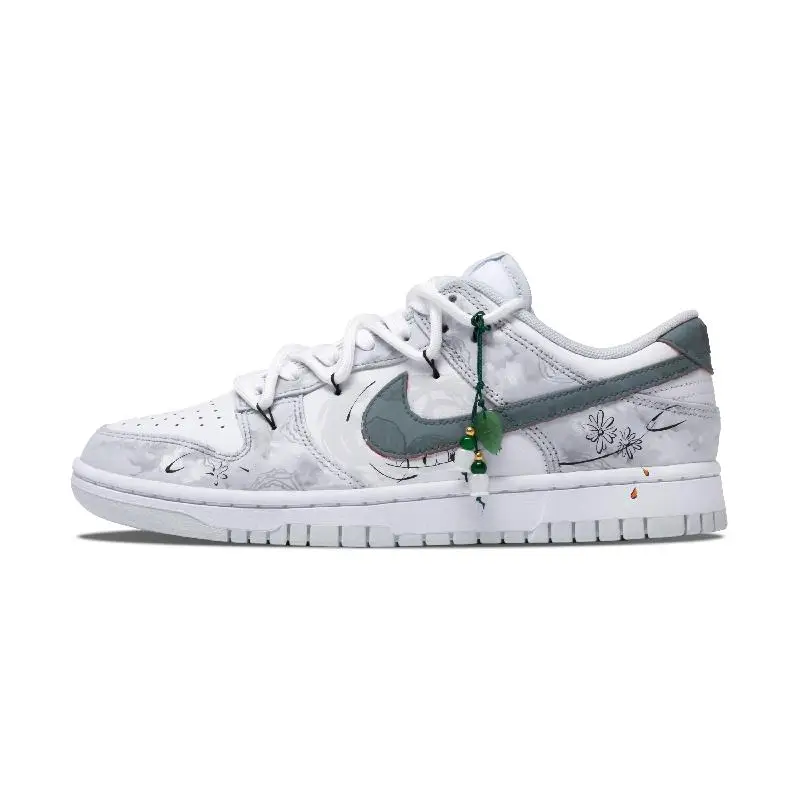 【Customize】Nike Dunk Skateboarding Shoes Unisex Low-top White/Gray/Green Sneakers shoes HF0730-160