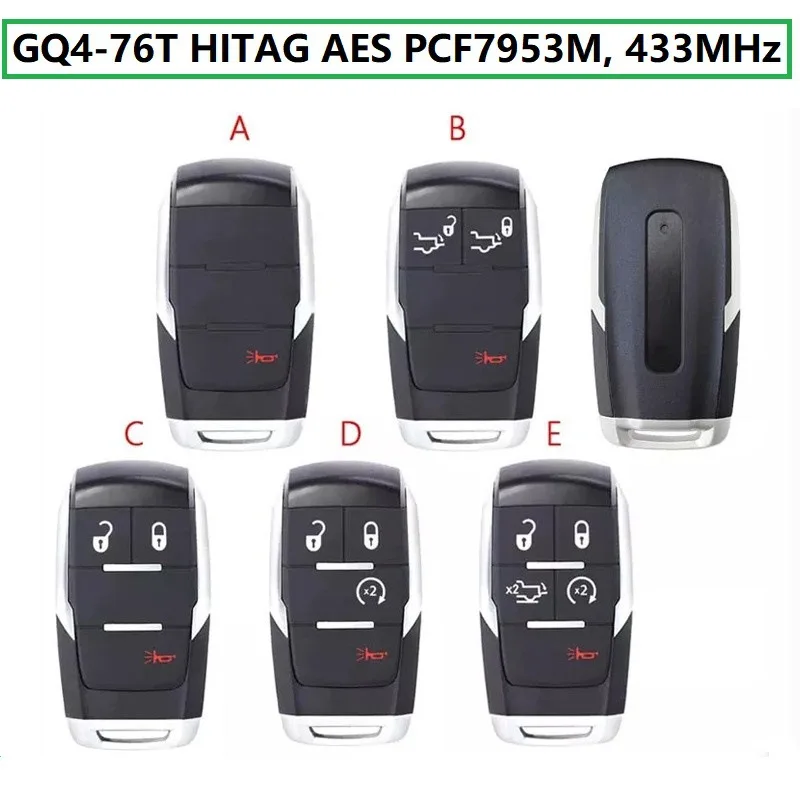 

3/4/5 Buttons GQ4-76T For Dodge RAM Pickup HD 2500 3500 4500 5500 2019 2020 2021 433MHz 4A Chip Remote Key68375456AB