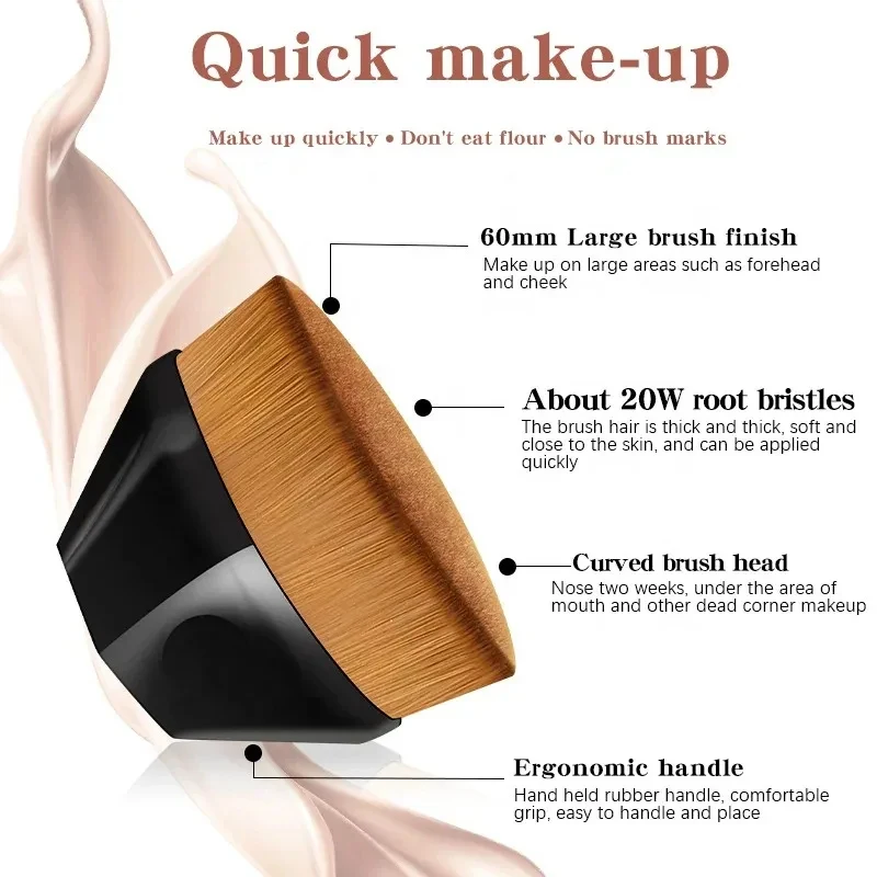 2/8PCS Flat Top Foundation Brush - Vegan Bristles for Streak-Free Liquid Makeup, Black Hexagon Design with Travel Case