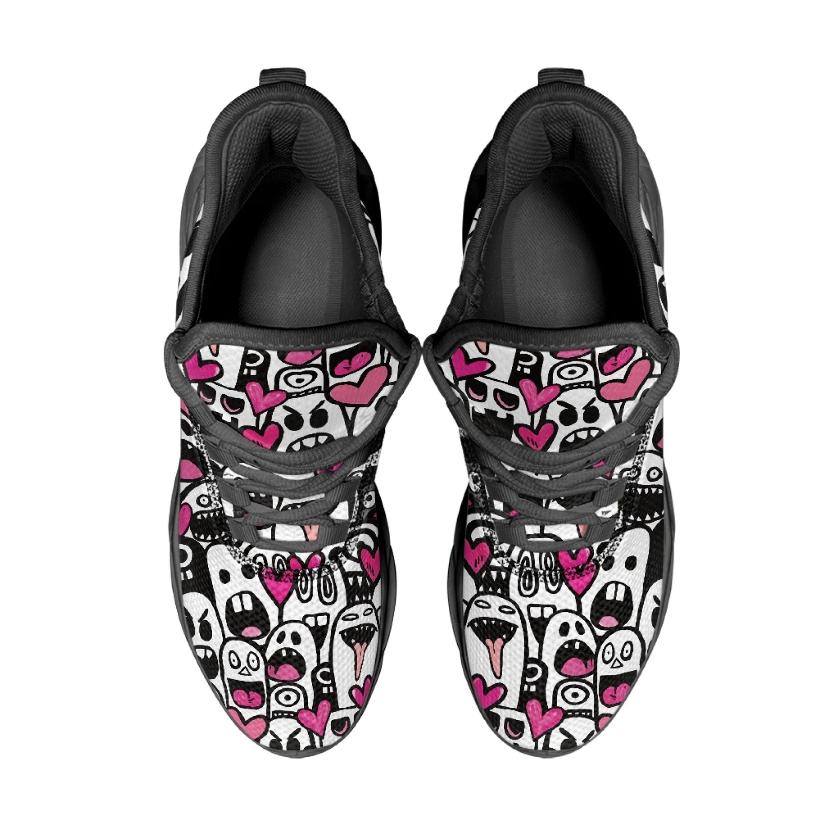 PENSTROLL Ghost Heart Design Athletic Footwear Mesh & EVA Blade Sneakers Lace-Up Fashion Sneakers for Youth