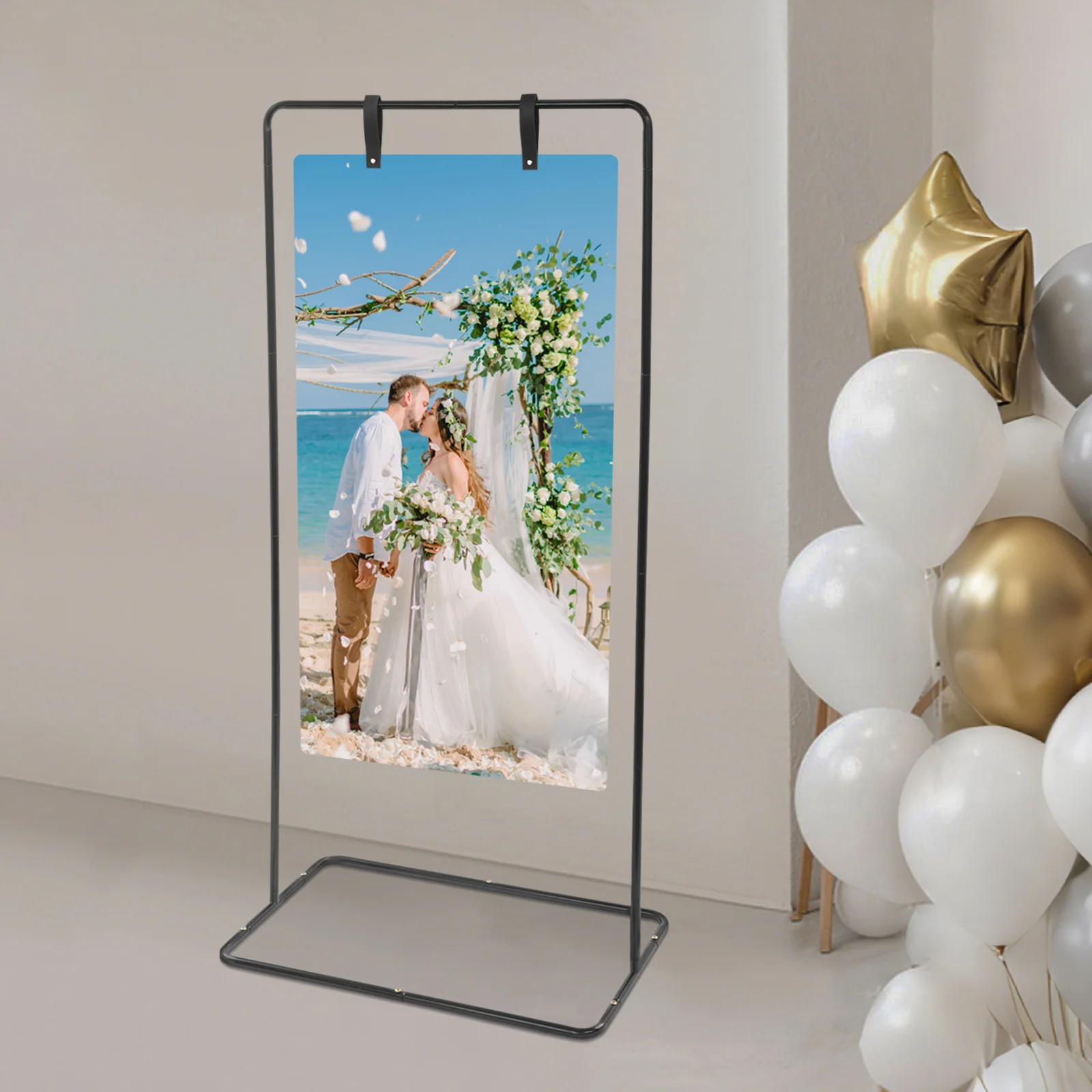 

Подставка для свадебного приветствия с кожаными пряжками, черная, напольный металлический держатель для вывески для официальных мероприятий