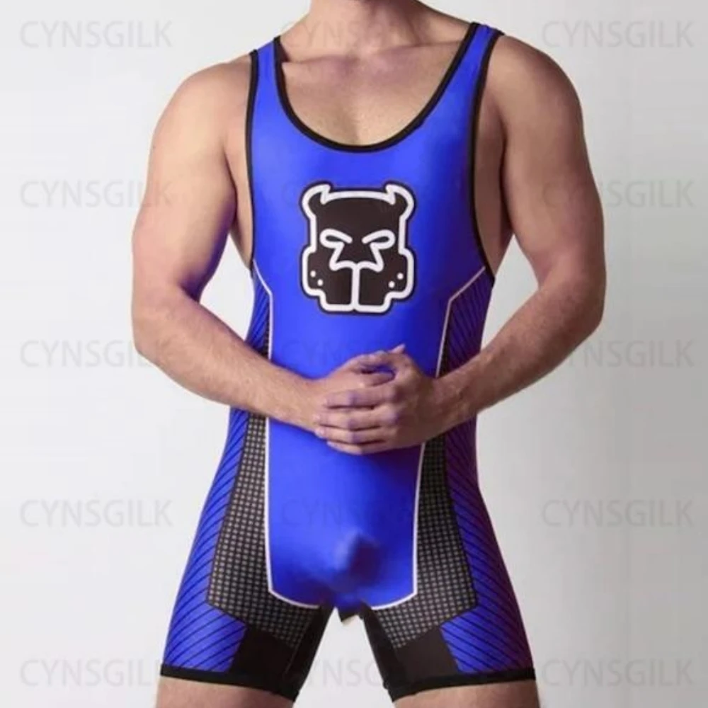 Wrestling Singlets Suit Men\'s One Piece PowerLifting Bodysuit Gym Sports Fitness Skinsuit Iron Sleeveless Weightlifting Clothes