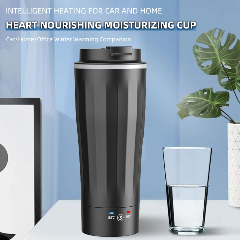 Portable Car Heating Cup, 450 mL Electric Kettle with Real-Time Temperature Display, Stainless Steel Insulated Car Mug