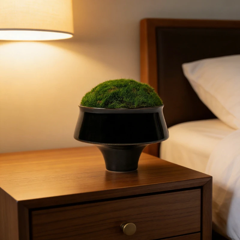 Modern New Chinese Preserved Artificial Moss Green Plant Bonsai Black Small Cup Creative Ornament Desktop Home Decor Art Craft