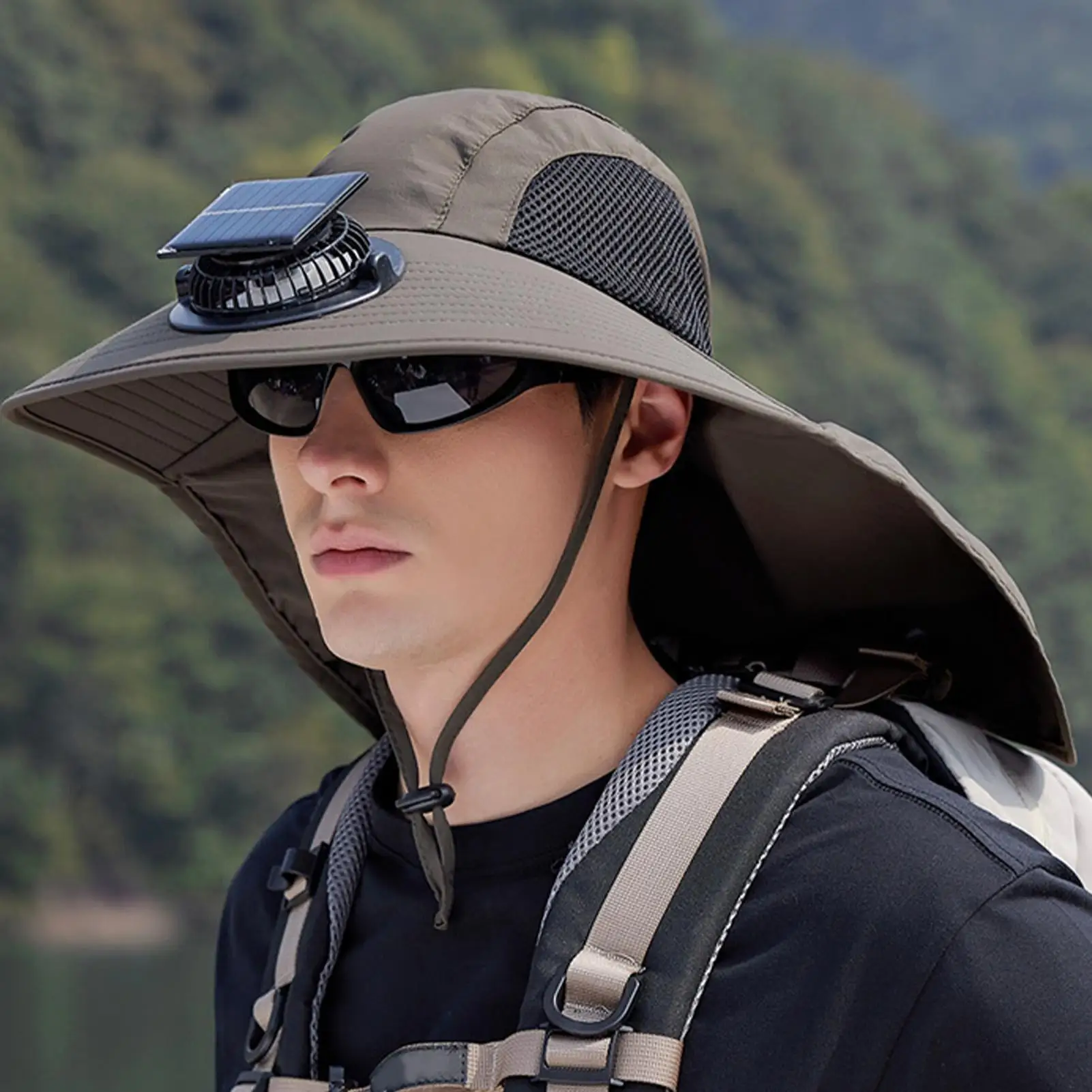 

Solar Fan Hat Sun Hat with Fans Solar Power UV Protection USB Charging Wide Brim Headwear for Men Women Camping Gardening Travel