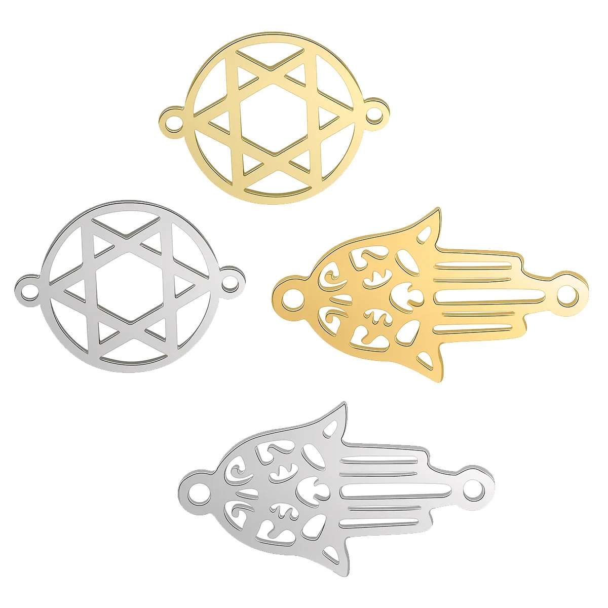 5Pcs/Lot Stainless Steel Fatima Hand Round Star Hexagram Charms Connectors For DIY Jewelry Making Handmade Accessories Wholesale