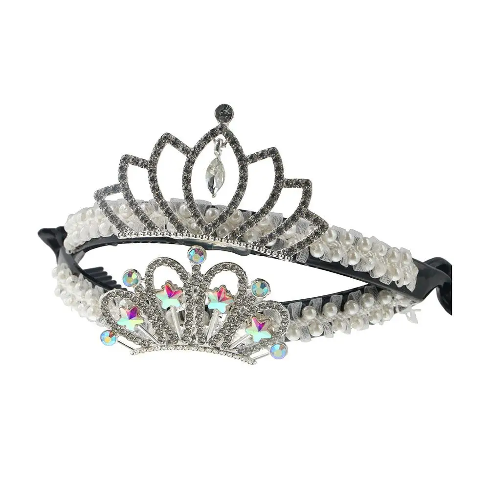 Pearl Sweet Lovely Kids Headwear Crystal Kids Hair Claw High Ponytail Fixed Artifact Children's Crown Bun Hair Clip Crab