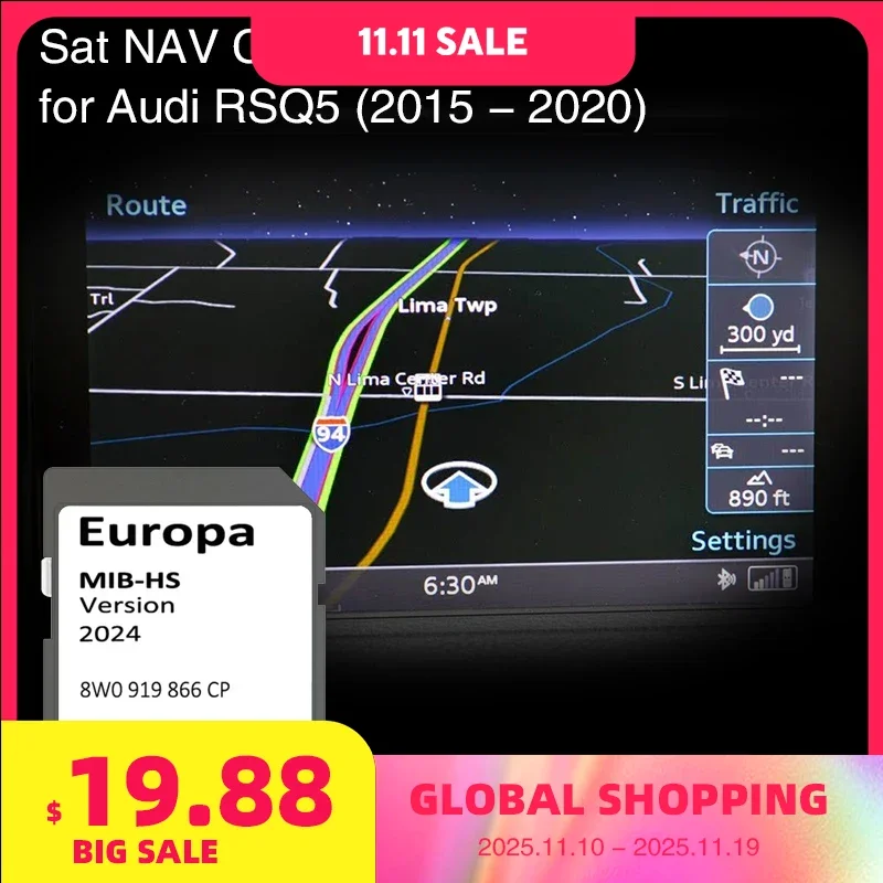 

SD Card Europe 2024 map for Audi RSQ5 2015-2020 Vehicle Navigation MIB-HS MHS2 System Sat Nav 16GB 8W0 919 866 CP