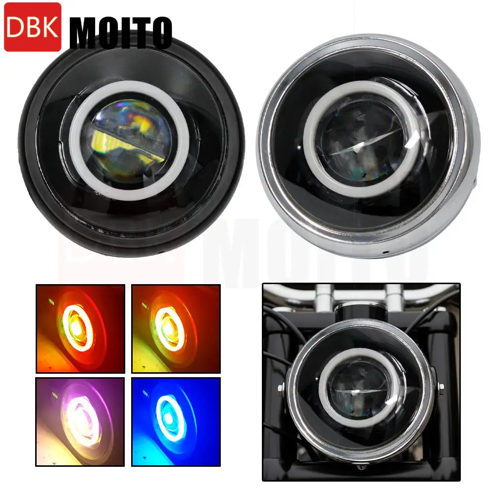 

Motorcycle 5.75‘’Front Headlight RGB Universal Head Lanp Assembly Head Light Fairing Round Headlamp For Honda For Harley