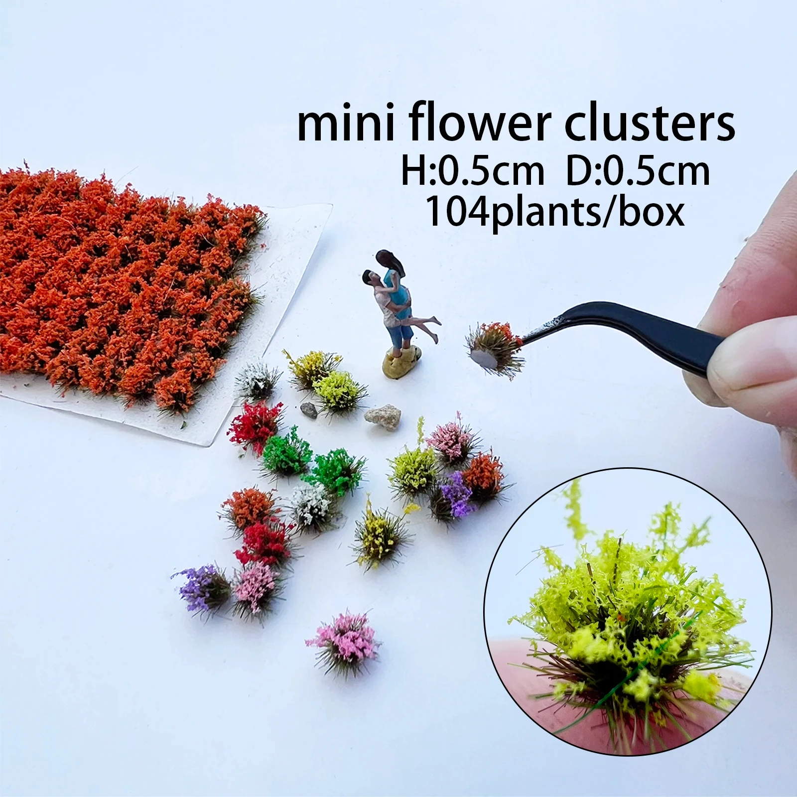 5mm Miniature Flower Clusters Grass Tuft for Ho N Micro Landscape/Figure/Model Based/Terrain/Road Scenery/Dollhouse Decor 104pcs