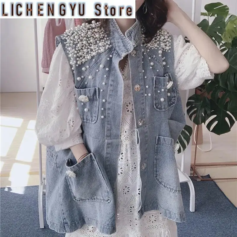 

Spring Autumn New Retro Denim Vest Jacket Women Fashion Sleeveless Temperament Waistcoat Cowboy Coat Female Casual Lady Top