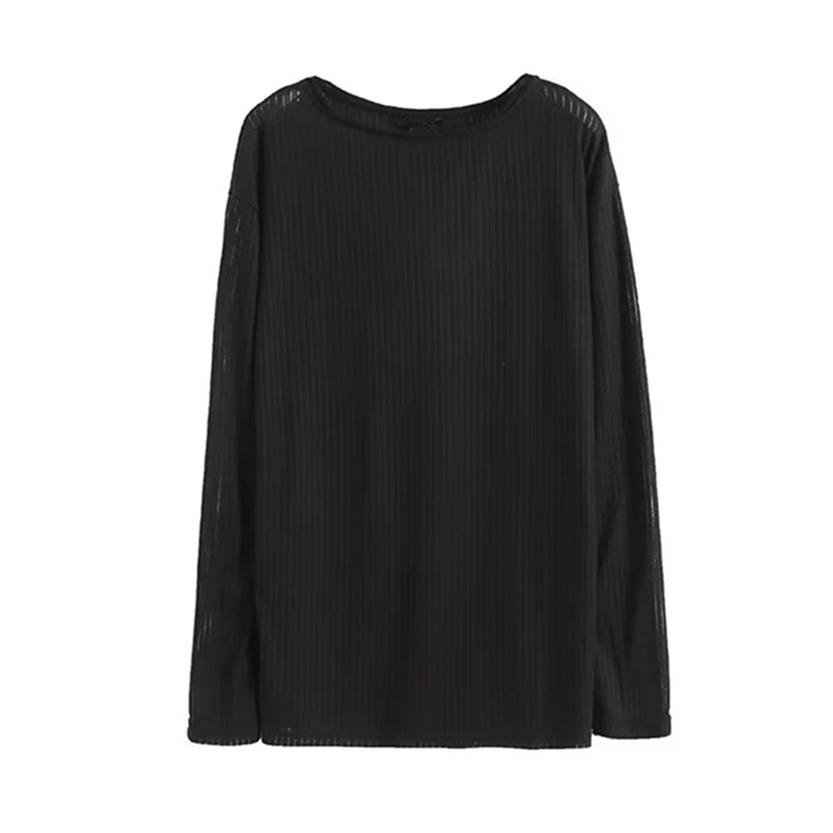 

Dave&Di French Minimalist Lazy Style Perspective T-shirts Women Long Sleeve Black Sexy Blouse Tops
