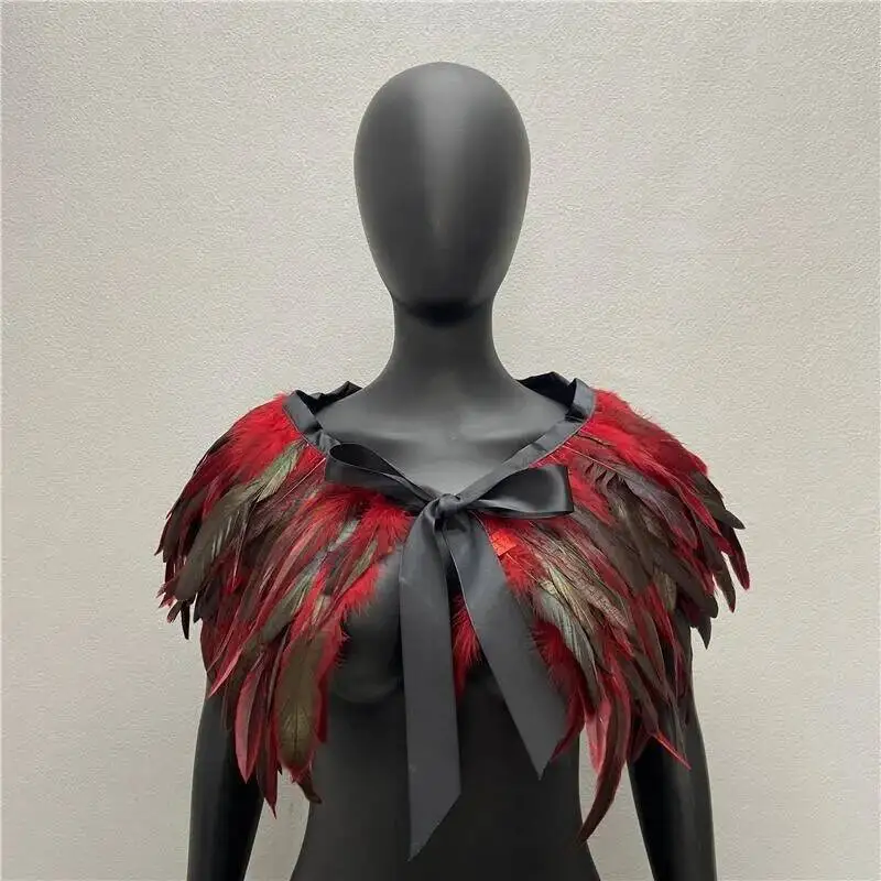 Gothic scarf women shawl clothing accessories three layer feather Halloween scarf designer luxury women shawl neck scarf