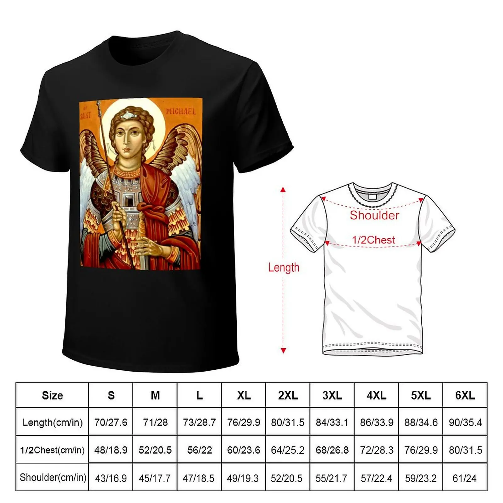 Icon of the Archangel St Michael, Protector of the home, by Olga Bileski T-Shirt Basic Solid Tee for Daily Use