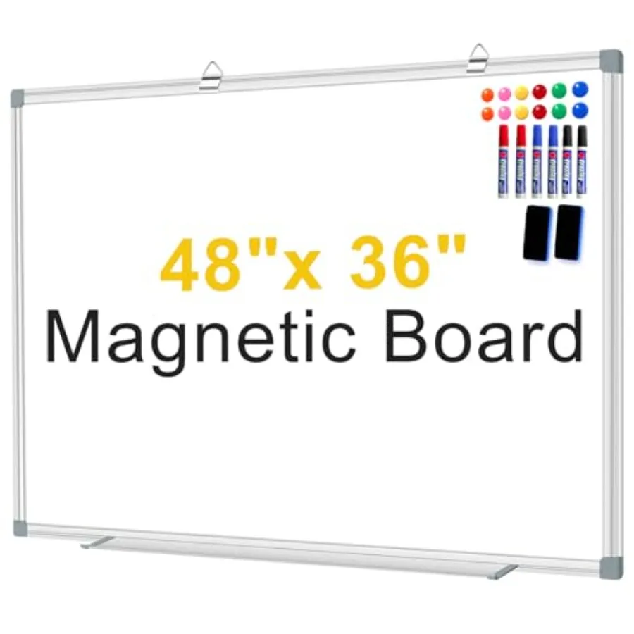 

Магнитная маркерная доска для стены 48x36 дюймов, с алюминиевой рамой, подвесная, для дома, школы, офиса, кухни