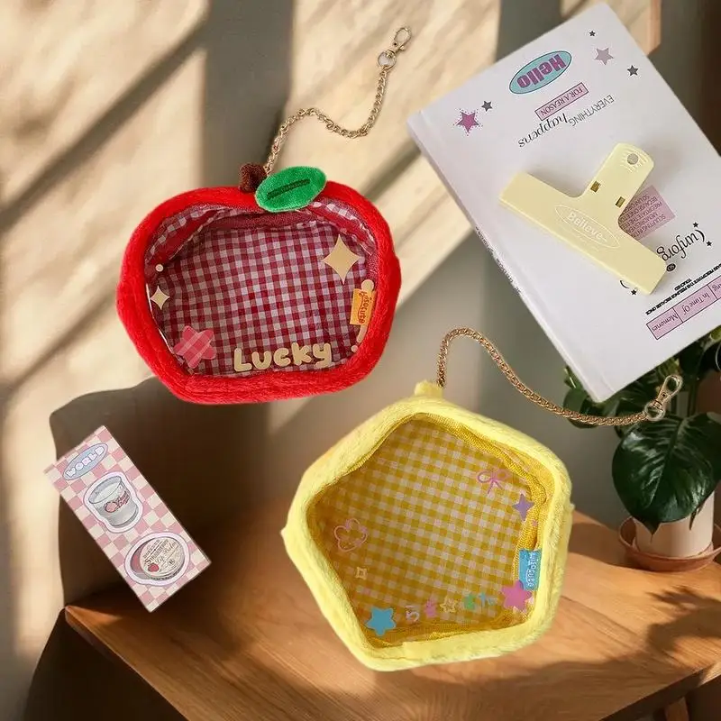 

1 Piece Mini Storage Organizer Bag Apple Star Plush Itabag Cute Coin Purse Pouch Keychain Wallet Transparent Toy