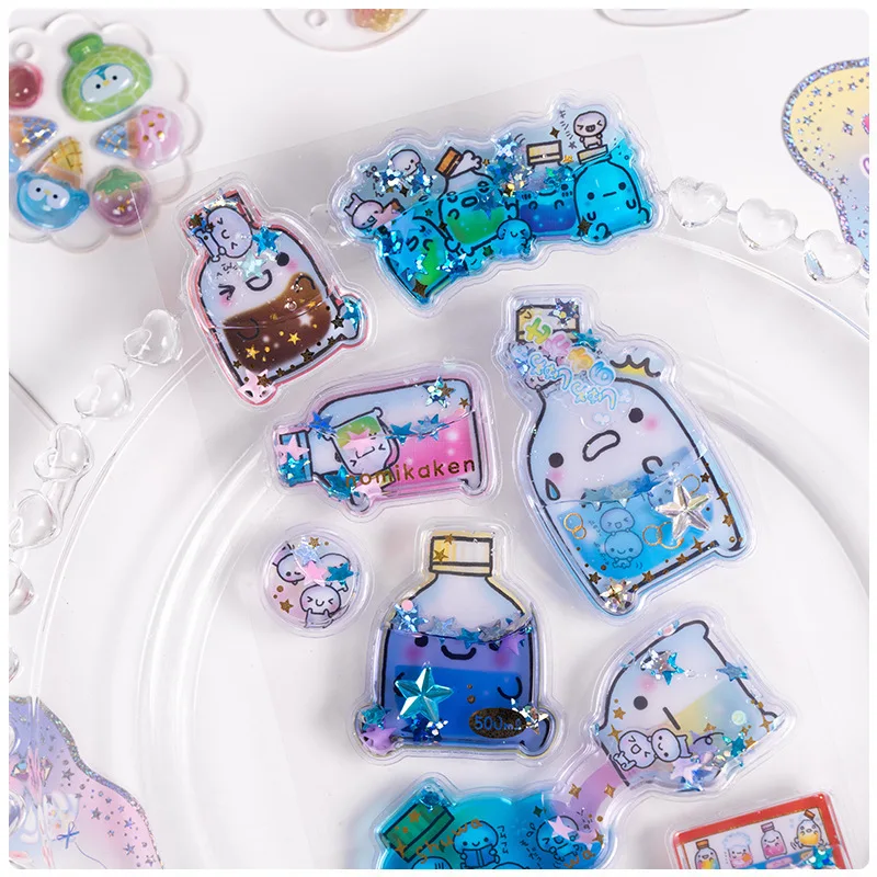 المبيعات الساخنة Kawaii الكرتون الملونة هزاز حقن المياه ملصقات ثلاثية الأبعاد لطيف Diy بها بنفسك المحمول الكتابة على الجدران أعواد تزيين هدية عيد