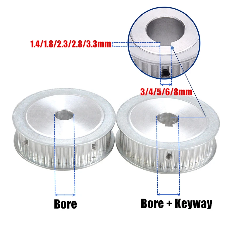 44T/45T/48T HTD 5M AF Timing Pulley Keyway Bore 8/10/14/15/16-30mm Groove Aluminium Alloy Wheel HTD 5M for Belt Width 15/20/25mm