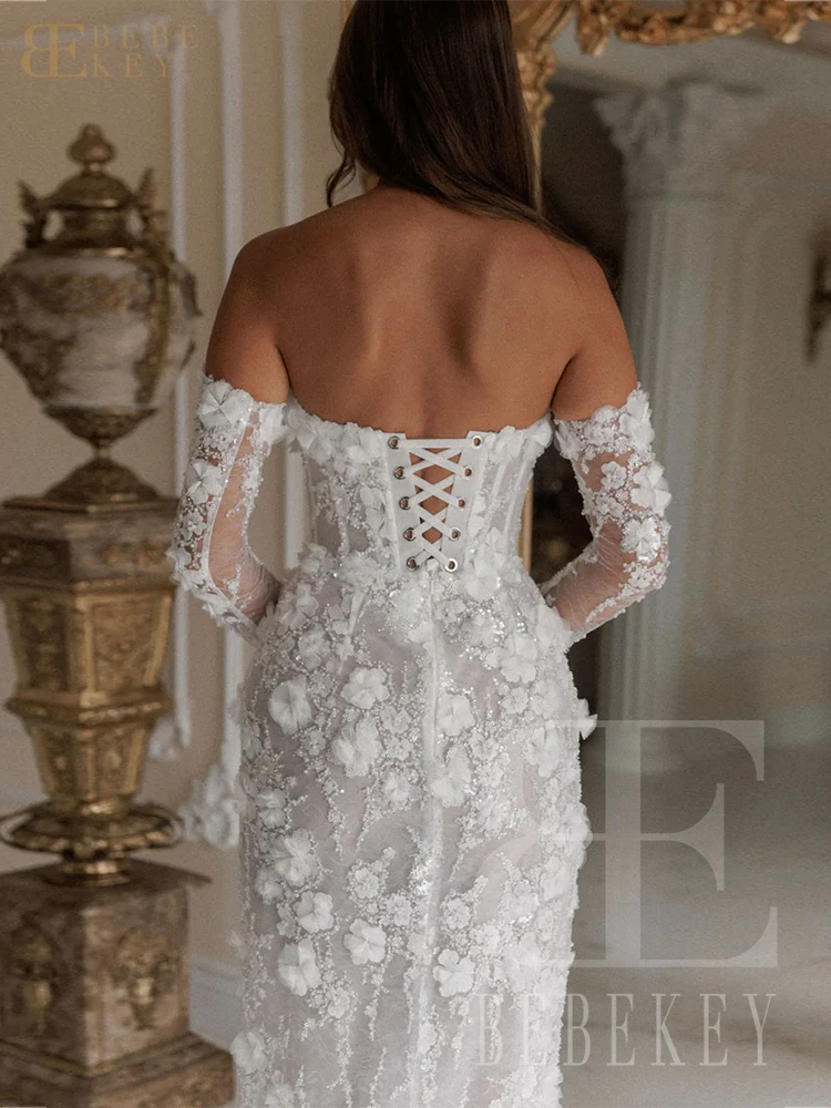 Bebekey vestido de noite branco de luxo personalizado com flor frisada 3d dubai feminino vestidos de festa de casamento elegante vestido de baile robe