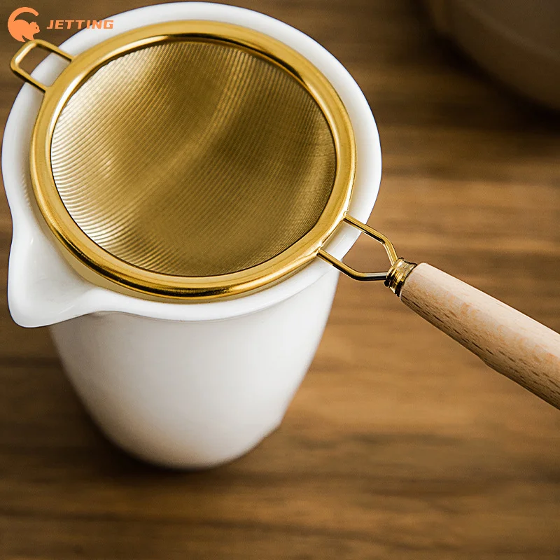 

1PCS Wooden Handle Reusable Tea Strainer Stainless Steel Fine Leak Mesh Sieve Tea Leaf Infuser Coffee Filters Teapot Accessories