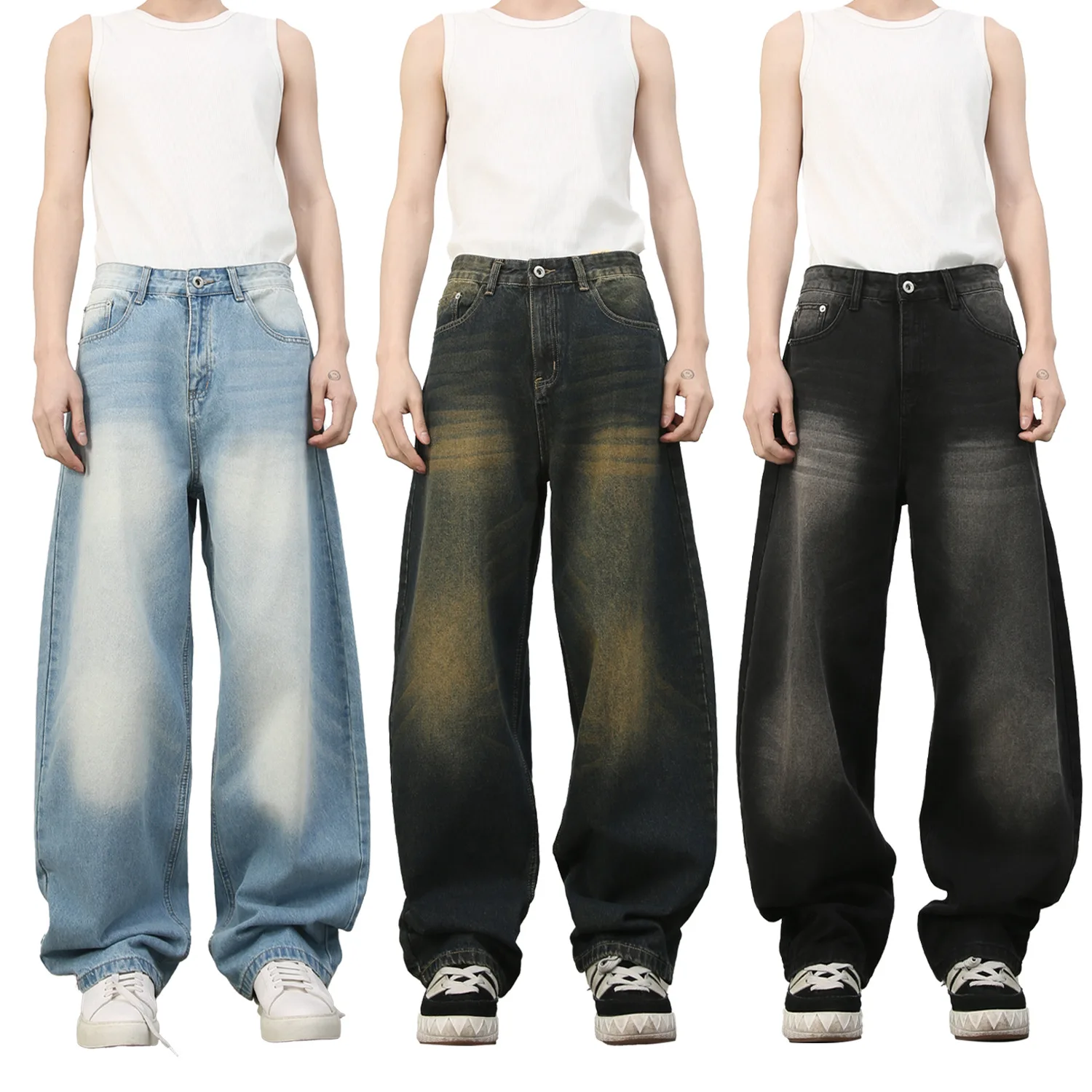 American Retro Scimitar Pants Men's Niche Design Wide-leg Loose And Versatile Denim Trousers