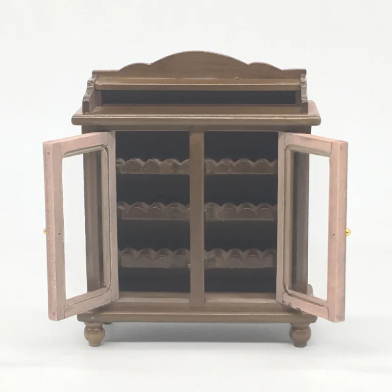 Móveis em miniatura para casa de bonecas 1:12, armário de vinho acabado (noz/branco), estilo simples para casa de bonecas DIY