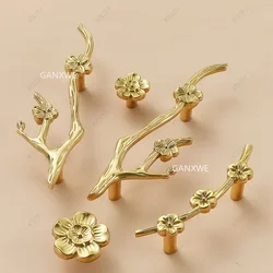 European Creative Decoration Branches Leaves Clothes Kitchen Cabinets Handles New Chinese Style Brass Handle Fancy Single Hole