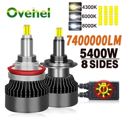 OVEHEL H7 LED Canbus Car Headlight H11 H1 H4 7400000LM 5400W 360 Bulb HB3 HB4 HIR2 9005 H9 H8 Bi Led Projector Lamp 6000K 4300K
